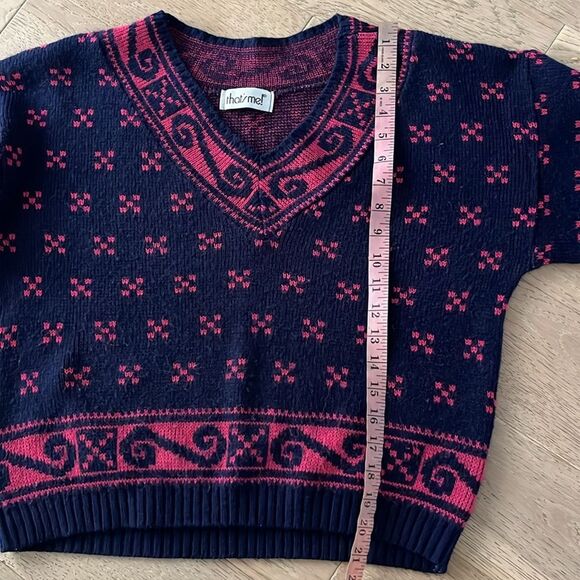 Vintage That’s Me! Navy Pink Knit Sweater M Fair Isle Nordic Pattern 80s Style - Picture 5 of 9